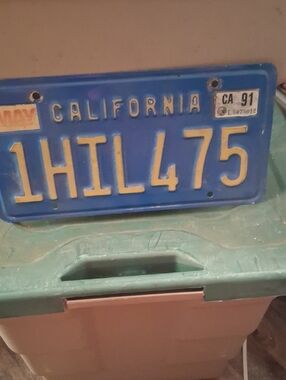 Vintage California License Plate in Blue and Yellow